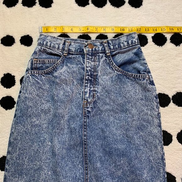 Vintage 80s 90s Santana High Rise Acid Wash Denim Jean Maxi Skirt - Picture 13 of 16